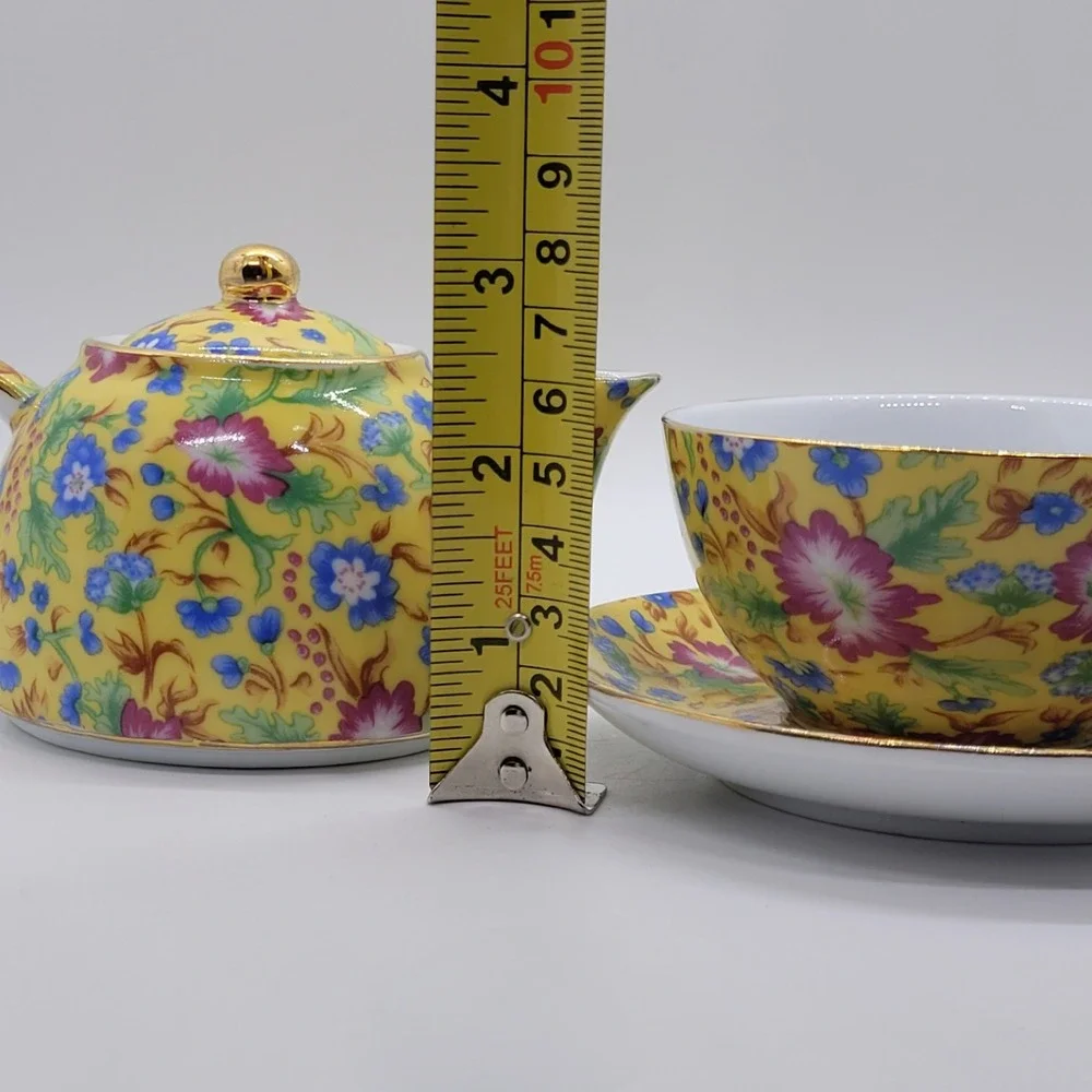 Two's Company Caroline Chintz Tea For One Set Floral Porcelain Teapot Cup Saucer